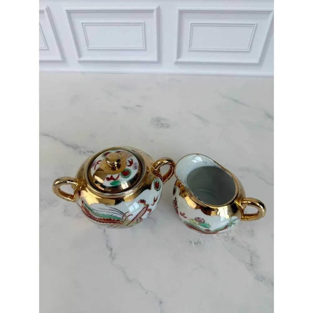VTG Asian DragonWare and Phoenix 22K Gilded Sugar and Creamer